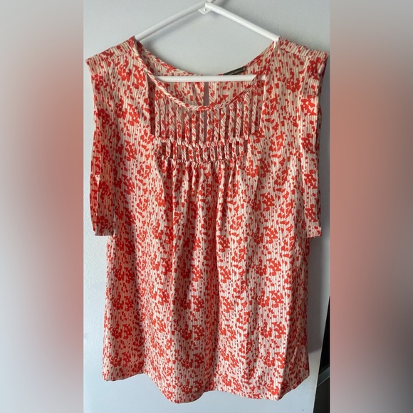 LOEFFLER RANDALL 100% SILK SLEEVELESS KIMONO BLOUSE IN ORANGE & IVORY - SIZE 6 - Picture 6 of 12